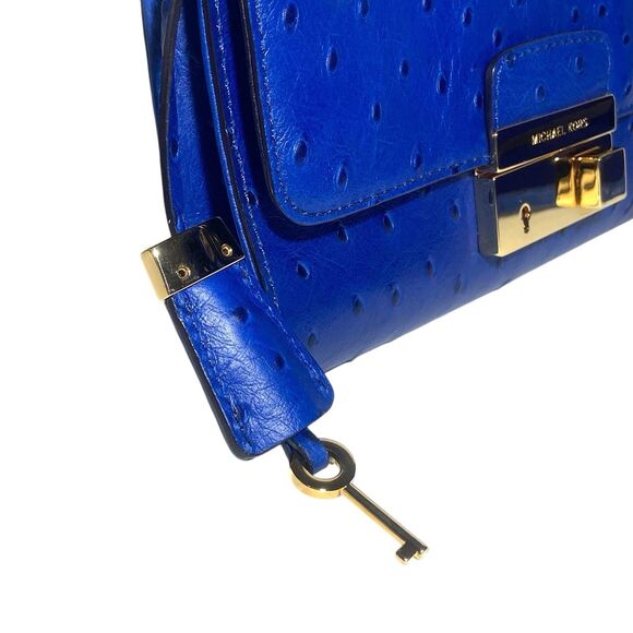 Michael Kors Blue Ostrich Embossed Leather Convertible Clutch Shoulder Bag w/Key - Picture 8 of 12